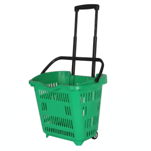 45L Green Basket Shopping Trolly with wheels and long strong pulling handle